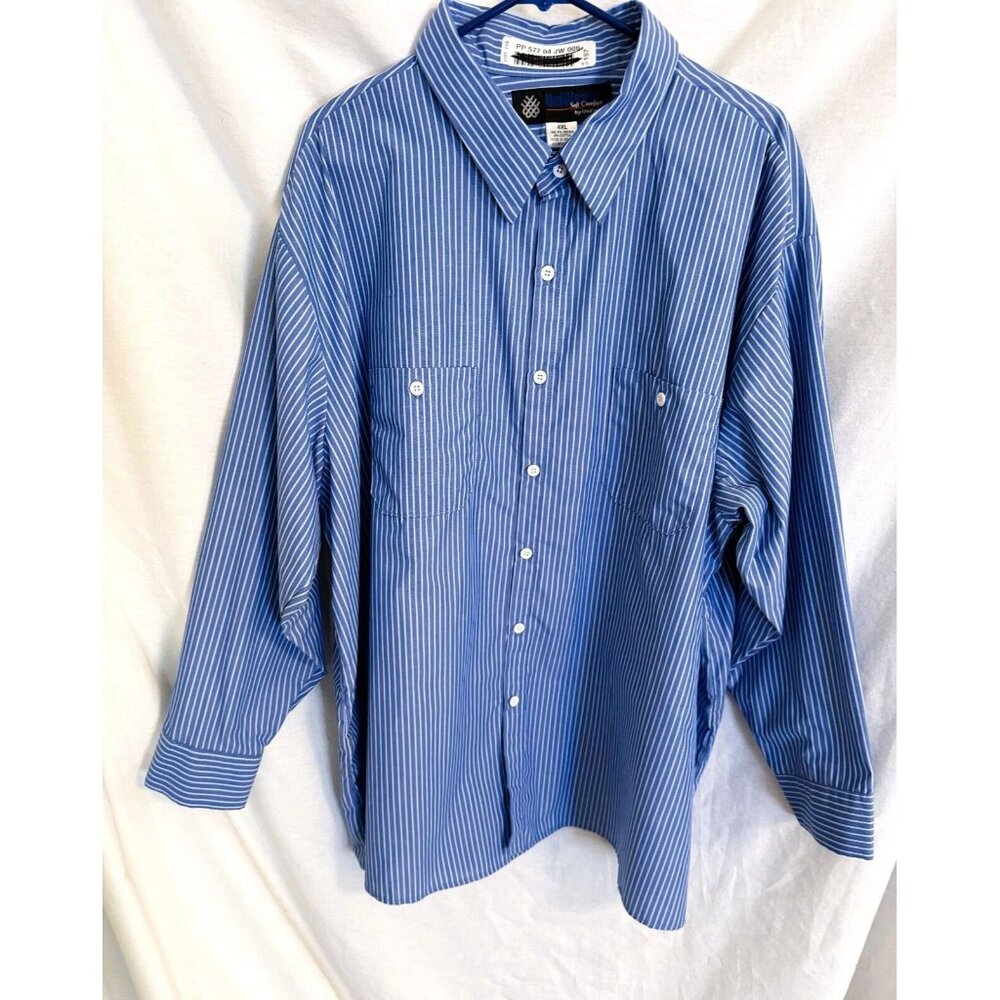 Uni Fit Men's vertical striped blue and white button down shirt 4XL